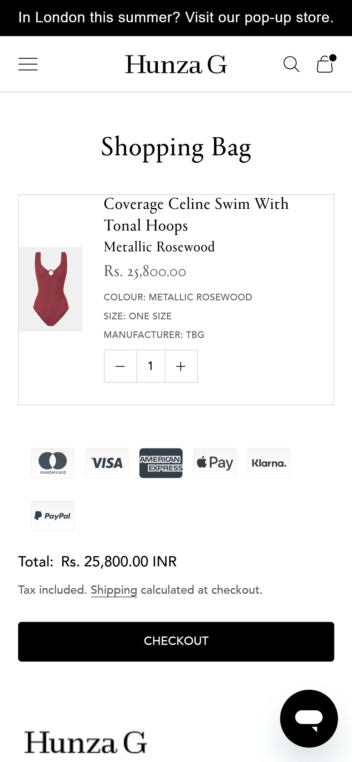 Hunza G — Payment Icons + Checkout
