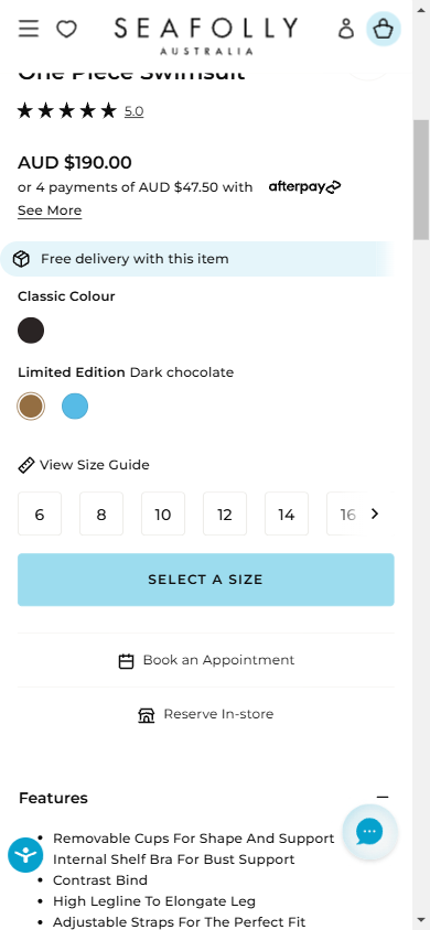 Seafolly — 'View Size Guide' Link on PDP